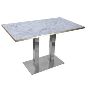 1200x700 WHITE MARBLE GOLD TRIM TABLE WITH RECTANGLE BRUSHED METAL BASE