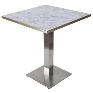 700x700 WHITE MARBLE GOLD TRIM TABLE WITH SQUARE BRUSHED METAL BASE