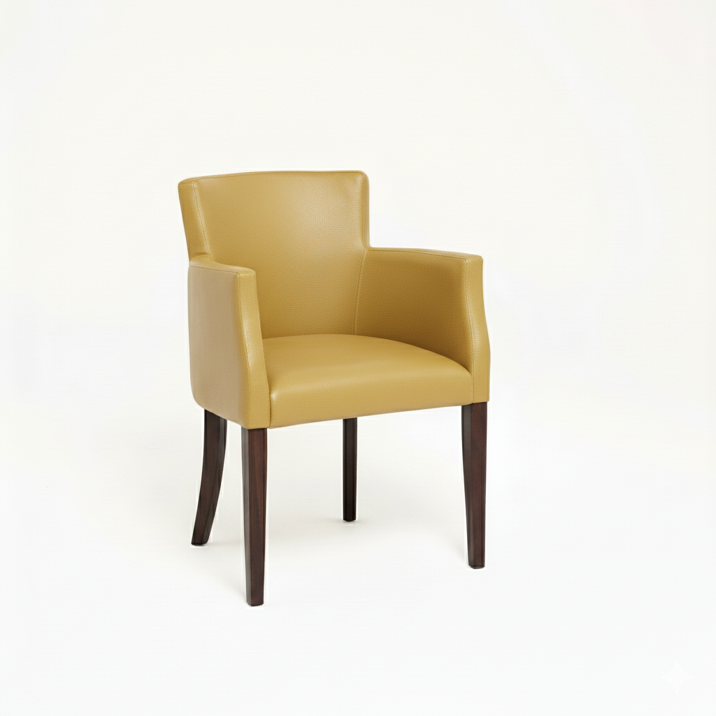 LEATHER RESTAURANT CHAIR WITH ARMS MUSTARD YELLOW 1934 LEATHER RESTAURANT CHAIR WITH ARMS MUSTARD YELLOW 1934
