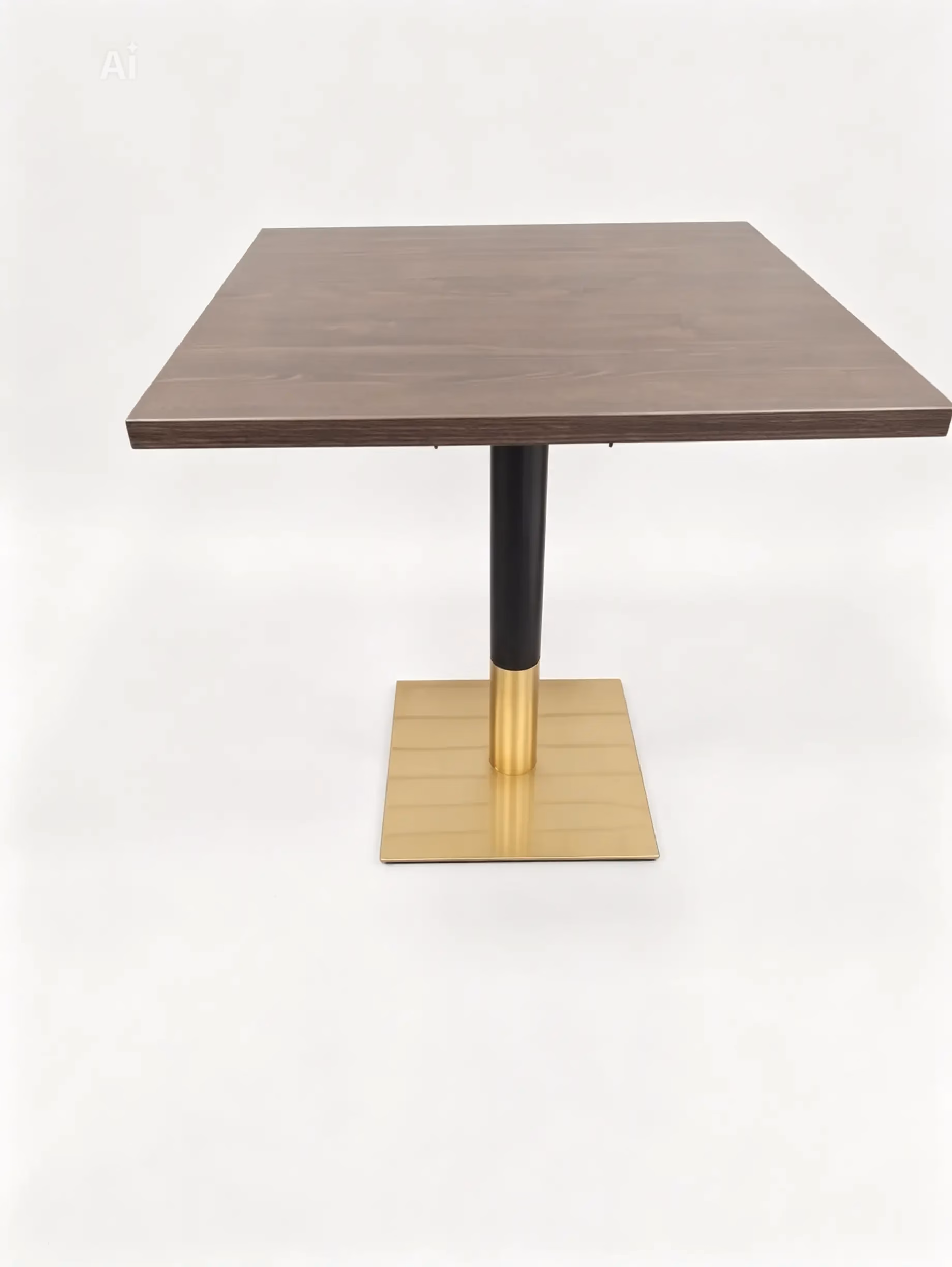 LIGHT WALNUT TOP WITH BLACK AND GOLD SQUARE BASE LIGHT WALNUT TOP WITH BLACK AND GOLD SQUARE BASE