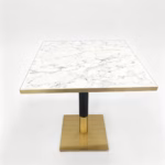 MARBLE TOP WITH GOLD TRIM AND BLACK GOLD SQAURE DINING BASE