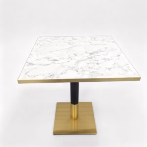 MARBLE TOP WITH GOLD TRIM AND BLACK GOLD SQAURE DINING BASE