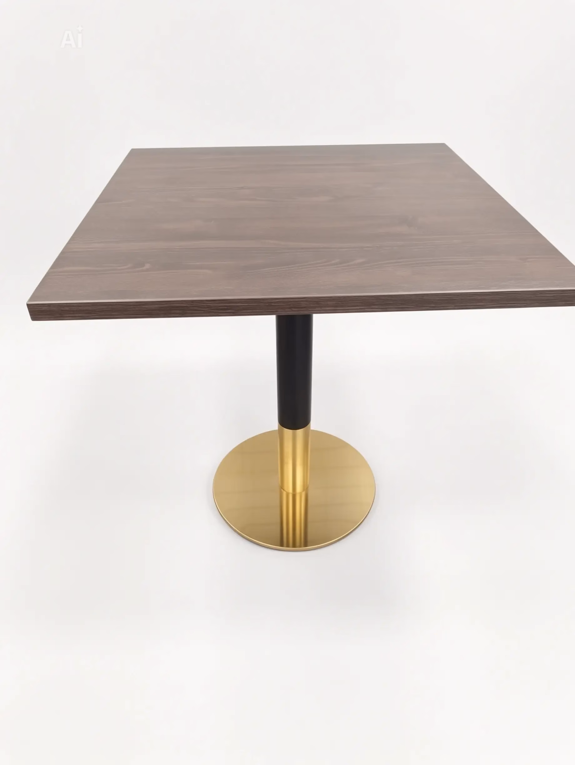 LIGHT WALNUT TOP WITH BLACK AND GOLD ROUND BASE LIGHT WALNUT TOP WITH BLACK AND GOLD ROUND BASE