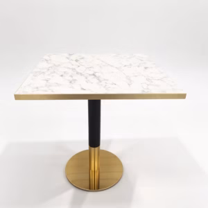 MARBLE TOP WITH GOLD TRIM AND BLACK GOLD ROUND DINING BASE