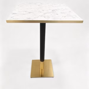 MARBLE TOP WITH GOLD TRIM AND BACK GOLD SQAURE POSEURE BAR HEIGHT STAND
