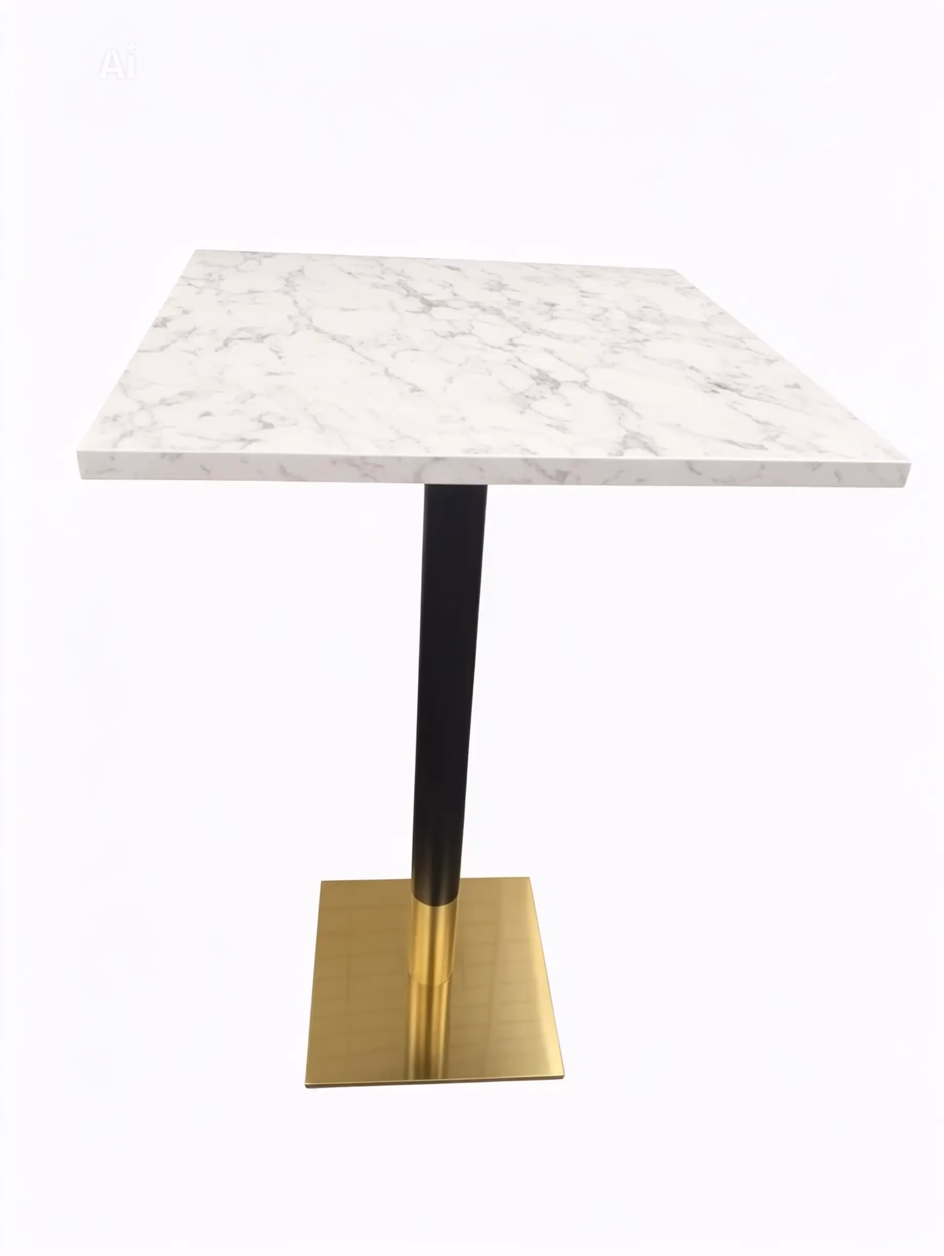 WHITE MARBLE TOP WITH BLACK AND GOLD SQAURE POSEURE BAR HEIGHT STAND WHITE MARBLE TOP WITH BLACK AND GOLD SQAURE POSEURE BAR HEIGHT STAND