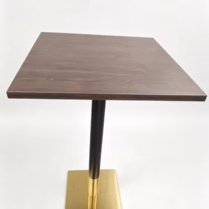 LIGHT WALNUT TOP WITH BLACK AND GOLD SQAURE POSEURE BAR HEIGHT STAND