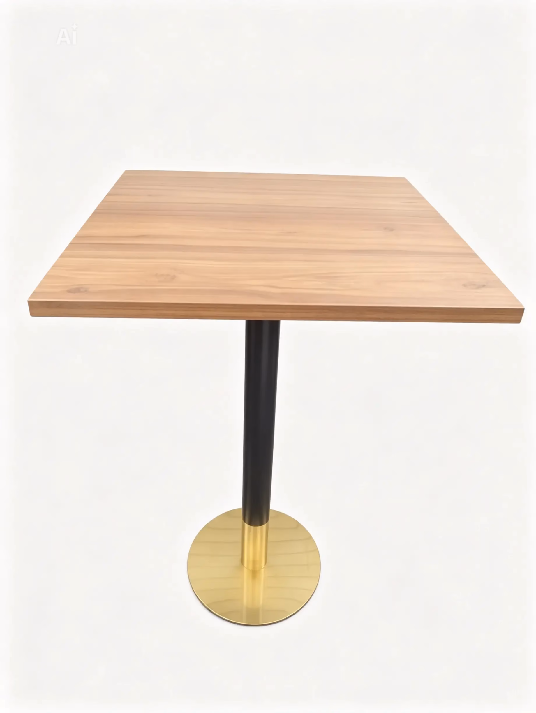 LIGHT OAK TOP WITH BLACK AND GOLD CIRCLE POSEURE BAR HEIGHT STAND LIGHT OAK TOP WITH BLACK AND GOLD CIRCLE POSEURE BAR HEIGHT STAND