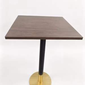 LIGHT WALNUT TOP WITH BLACK AND GOLD CIRCLE POSEURE BAR HEIGHT STAND