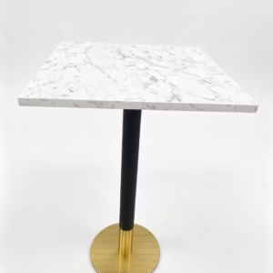 WHITE MARBLE TOP WITH BLACK AND GOLD CIRCLE POSEURE BAR HEIGHT STAND WHITE MARBLE TOP WITH BLACK AND GOLD CIRCLE POSEURE BAR HEIGHT STAND