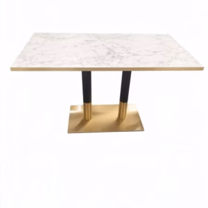 WHITE MARBLE TOP WITH BLACK AND GOLD SQAURE BASE 1200X700