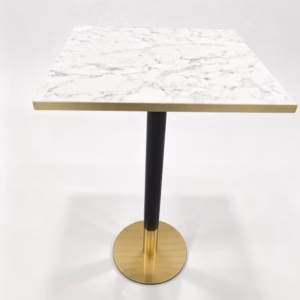 MARBLE TOP WITH GOLD TRIM AND BACK GOLD CIRCLE POSEURE BAR HEIGHT STAND